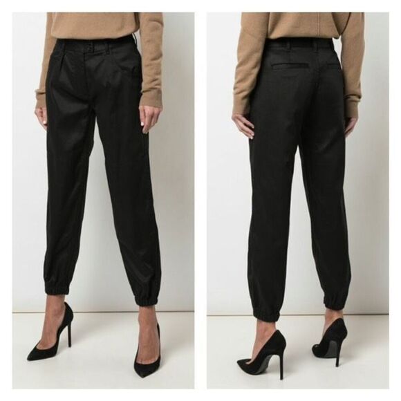 Nili Lotan Women's Pull-On Pleated High-Rise Cropped Military Pants Black Medium - Picture 1 of 14